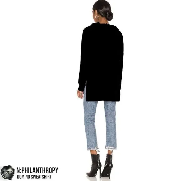 N:PHILANTHROPY DOMINO HOODIE HIGH-LOW SWEATSHIRT IN BLACK CAT WOMEN SIZE SMALL